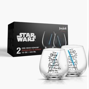 NIB Set of 2 Star Wars JoyJolt Obi-Wan Kenobi Drinking Glasses